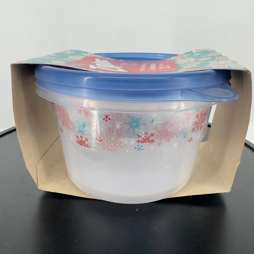 Ziploc Limited Edition Holiday Large Bowl 2 Pack 7 Cup Snowflake Blue Lids New